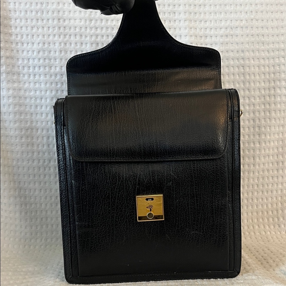 Bally Black Leather Briefcase with Gold Accents - Picture 12 of 16